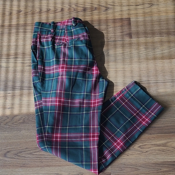 Sz 4 Icone Simon's red  green plaid mid rise straight leg trouser pants - Picture 3 of 6